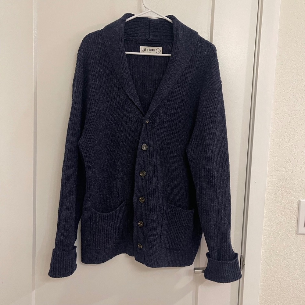 Line of Trade Shetland Wool Blue Long Cardigan Sweater Fall Winter Grandpacore